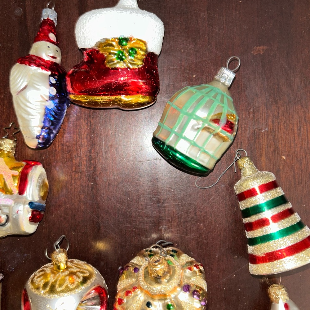 (15) Vintage Blown Glass Ornaments Birdhouse Boot Elf Santa - Picture 4 of 6